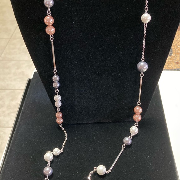 TOCARA. HILARY. Glass Pearls & Stainless Steel Necklace. 47” - Picture 3 of 3